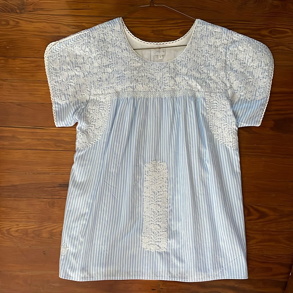 J. Marie Light Blue Striped Top Very Good Condition